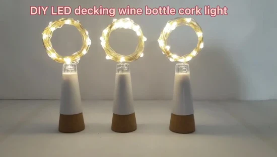 Iluminación decorativa navideña 2m 20 LED Botella de copa de vino Corcho Alambre de cobre Luz de cadena alimentada por mini batería