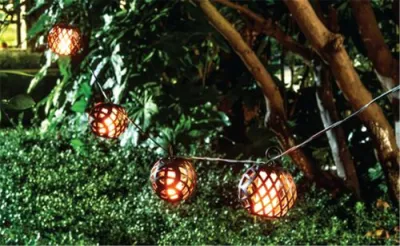 Luces de cadena solares Luces de cadena de llama LED para exteriores Luces de patio solares a prueba de agua con 6 bolas de llama para patio, jardín