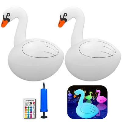 Lámpara flotante de PVC inflable con forma de cisne de 2 uds., luz LED RGB Solar con Control remoto, luz decorativa para el paisaje de la piscina