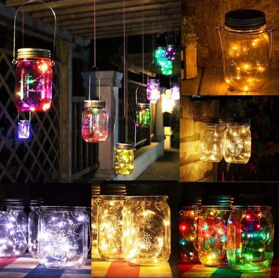 Las tapas de luces decorativas de cadena solar se ajustan a las luces coloridas de Mason Jar